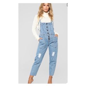 Light wash denim overalls